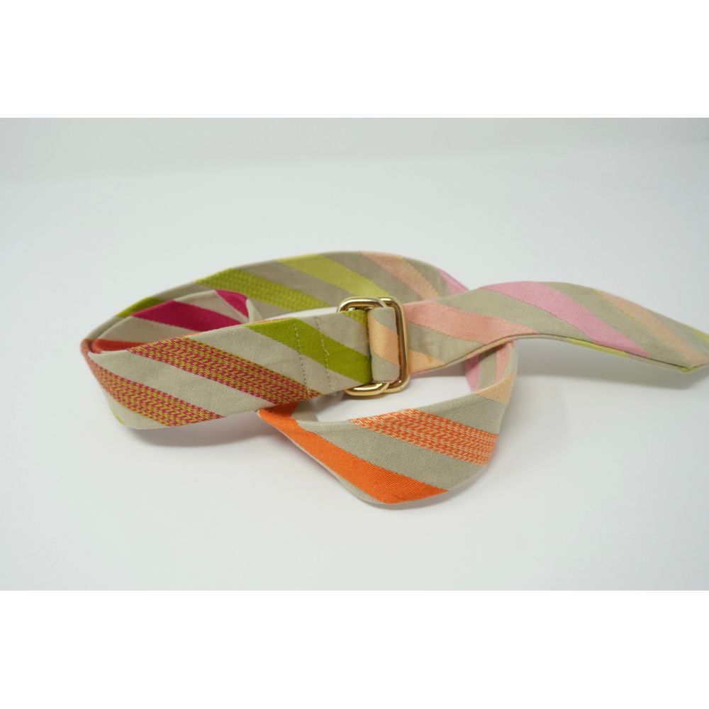 Vintage Barrons‎ Hunter Cloth Belt Gold Tone Tan Canvas with Woven Bright Colors